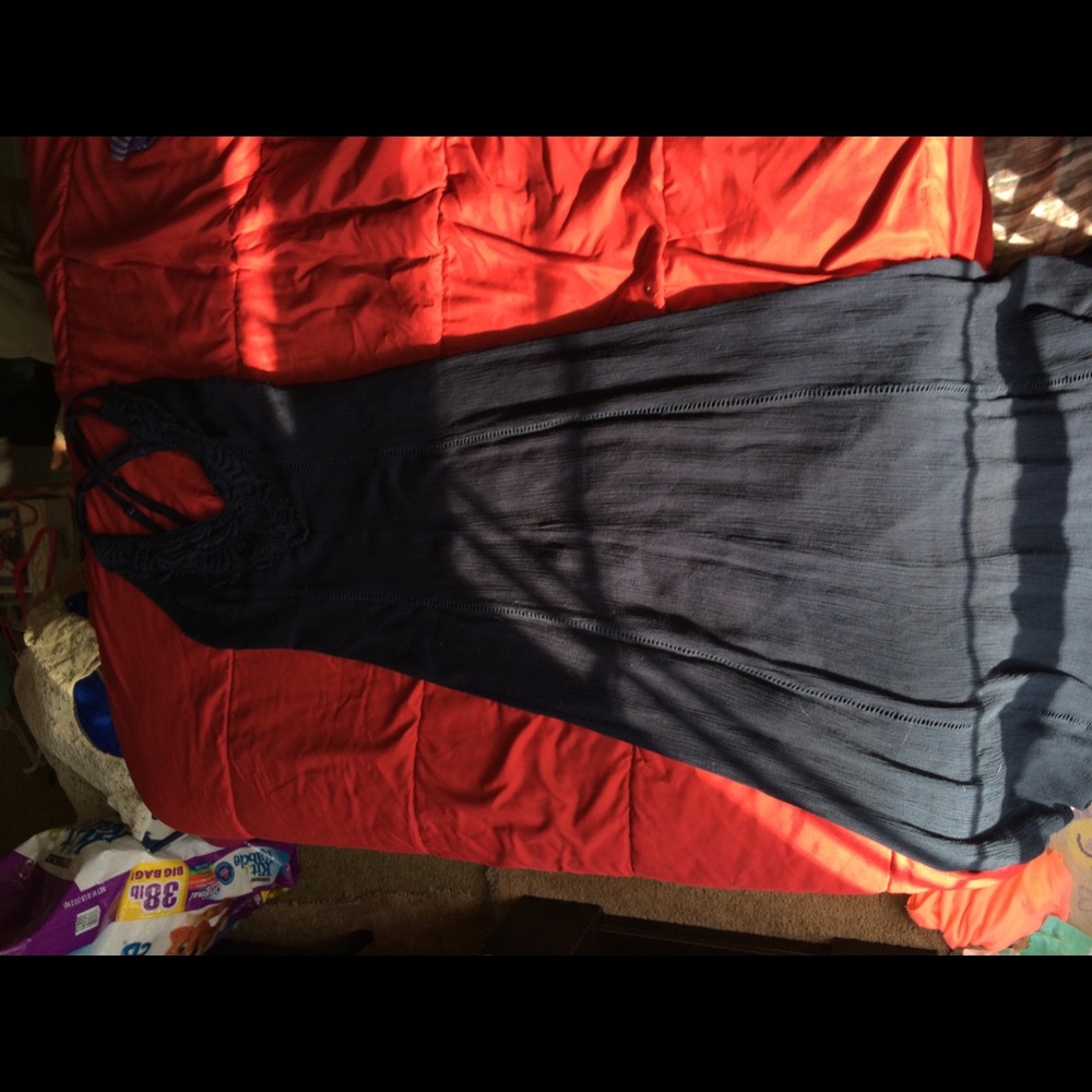 Long blue cross cross strap dress